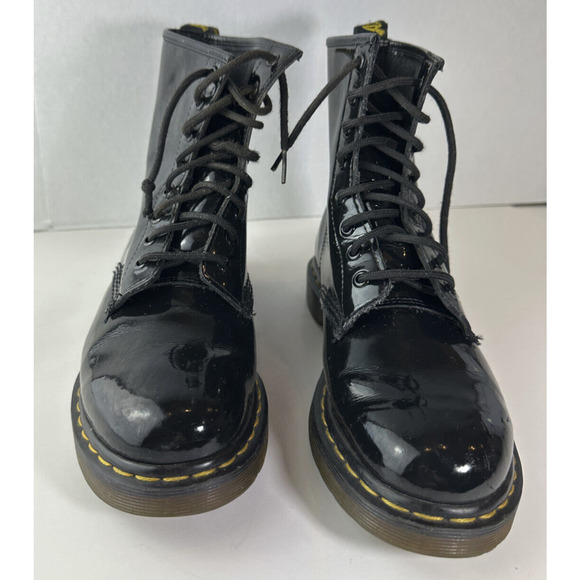Doc Dr. Martens Shiny Patent Leather 1469 Boots Black Lace Up Women's Size 9 - Picture 16 of 16